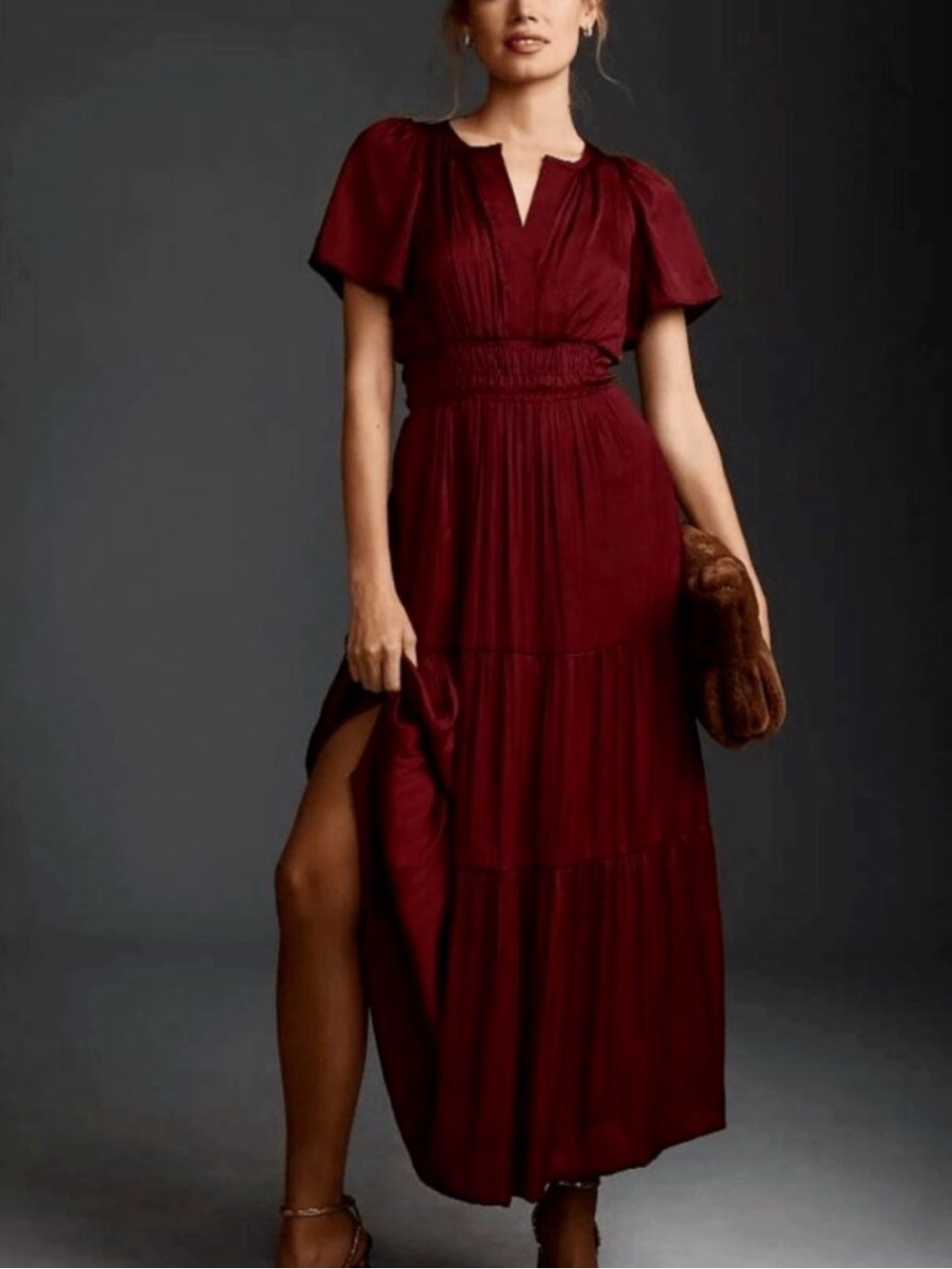 Anthropologie Elegant Burgundy Red Maxi Somerset Dress XS